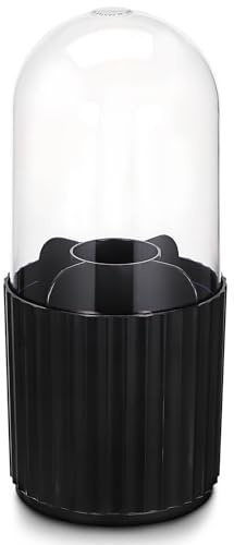 VILLFUL Organizador Giratorio de Maquillaje con Tapa, Vaso Porta Brochas de Maquillaje Negro, Estuche Rígido Vertical para Brochas y Lápices, Almacenamiento Compacto para Tocador y
