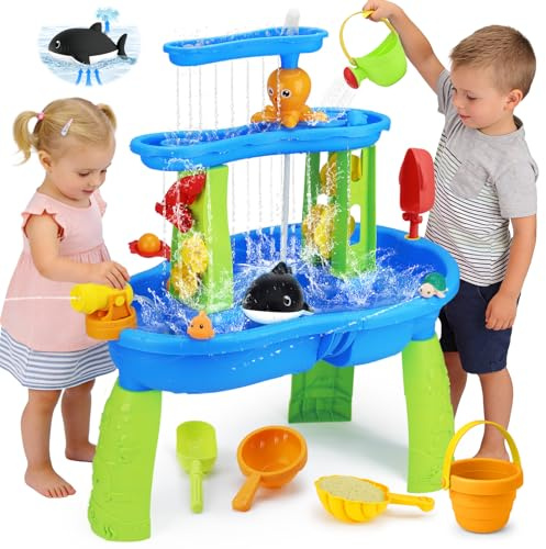 Sand Wasserspieltisch Kinder Outdoor Gartenspielzeug, Kinder Sand Wassertisch Sandspielzeug Wasserspielzeug Strandspieltisch Garten Sommer Outdoor Spielzeug Geschenk für Jungen Mädchen 2 3 4 5 Jahre