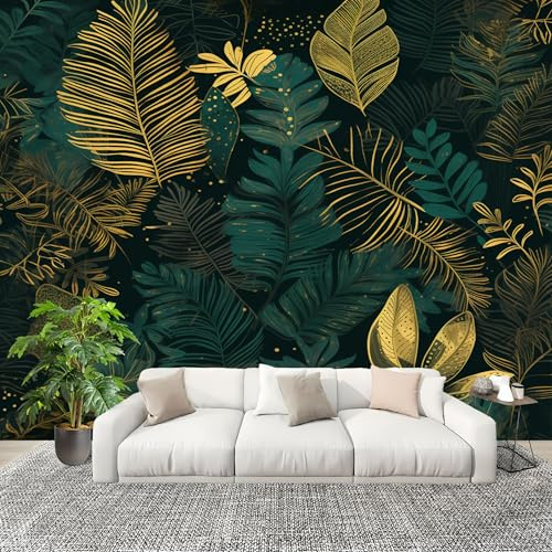 Genérico Papel Pintado Panorámico 250x175 cm Estilo Tropical Lujo VegetacióN Personalizable Fotomurales No Tejido Póster Pared Decoración Verde 3D Duradero y Resistente a las manchas Fotomurales