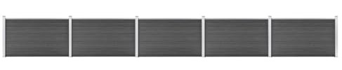 Yisssmeng 872 x 105 cm - Kit d'élément de clôture WPC noir avec grain de bois, profilé supérieur en aluminium, pieds en acier, clôture de jardin modulaire pour brise-vue, clôture pour chien