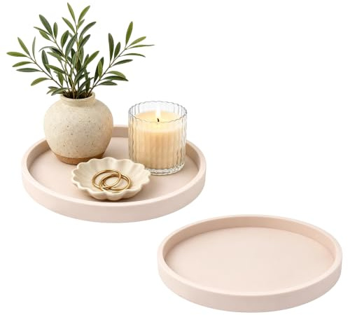 Dekoratives Tablett 2 Stück, 23 cm Wohnzimmer Deko Tablett Rund Tisch-Tablett Silikon-Wohnaccessoire, Kosmetiktablett & Schmuckaufbewahrung, geeignet für Wohnzimmer, Schlafzimmer, Badezimmer