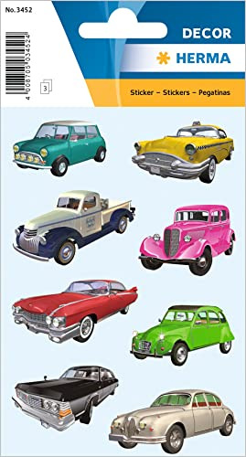 HERMA 3452 Lot de 24 Autocollants pour Voiture avec Motif de véhicule Vintage Vintage - Étiquettes pour Album Photo, Journal Intime, Album de poésie, Scrapbooking, Anniversaire, Lettres décoratives -
