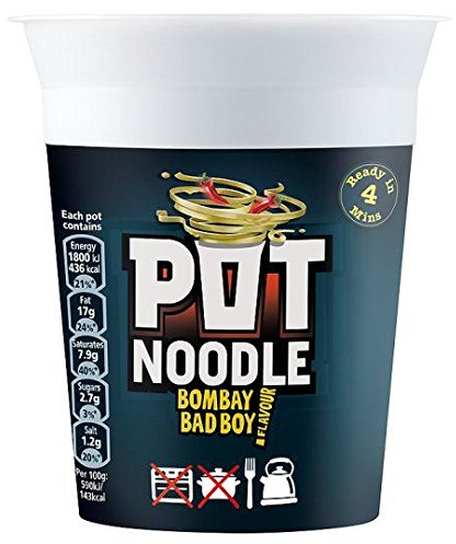 Pot Noodle - Nouilles instantanées Bombay Bad Boy - au curry épicé - lot de 4 boîtes de 90 g