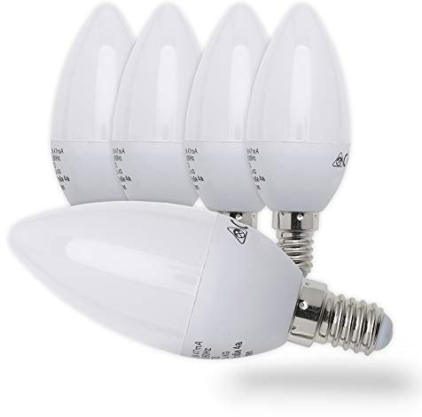B.K.Licht lot de 5 ampoules 5W LED E14, 470 Lumen par ampoule, lumière blanche chaude de 3000 Kelvin, équivaut ampoule halogène 40W, 230V, forme bougie, hauteur 106mm