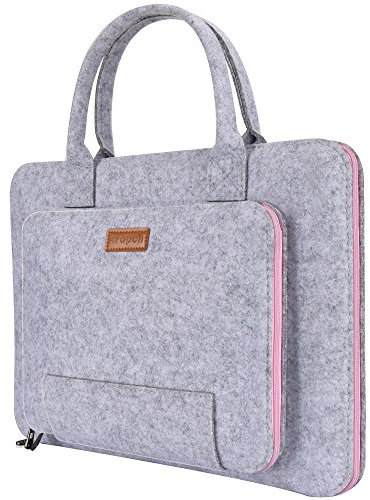 17.3-Inch Laptop Sleeve Ropch Felt Notebook Bag Computer Carrying Bag Compatible with 17.3 Acer/Asus/Dell/Lenovo/HP, Grey & Pink
