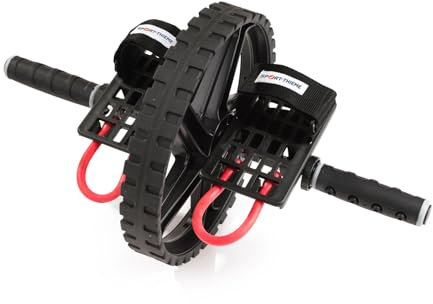 Sport-Thieme Bauchtrainer Roller Power AB Wheel Pro | Bauchmuskeltrainer/AB Roller mit Handgriffen u. Pedalen | Bis 100 kg belastbar | Gummi, Metall, Polypropylen | 30,5 x 50 cm | Schwarz-Rot