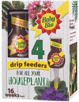 Baby Bio Houseplant Drip Feeders, 4 x 40ml - Ready To Use House Plant Food - Easy Care Fertiliser for Supporting Healthy Growth and Vibrant Blooms - Automatic Plant Feeder