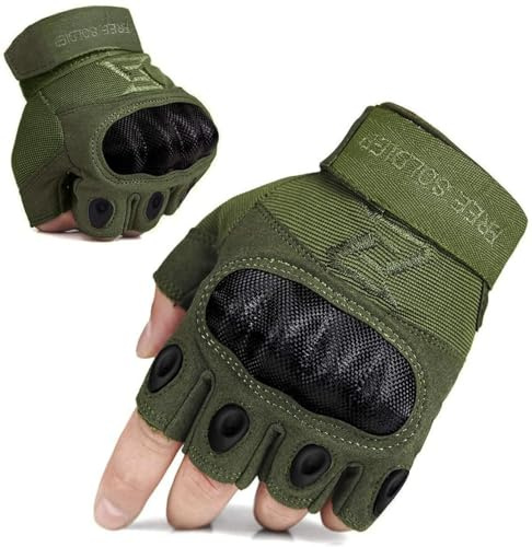 FREE SOLDIER Outdoor Handschuhe Herren Taktische Trainings Motorradhandschuhe Kletter Tactical Handschuhe Halbfinger Gilt für Radfahren Airsoft Militär Paintball (XL,Armeegrün)