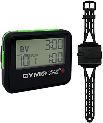 Gymboss Plus - Temporizador de intervalo y Correa de cronómetro - Paquete (Negro con Botones Verdes)