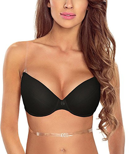 Vivisence Reggiseno Push-Up Spalline Trasparenti Multiway 1035, Nero,4D