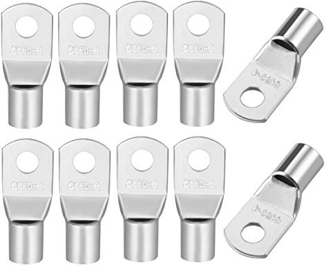sourcingmap 10PCS SC50-8 Copper Eyelets Tubular Lug Ring Terminal Connectors