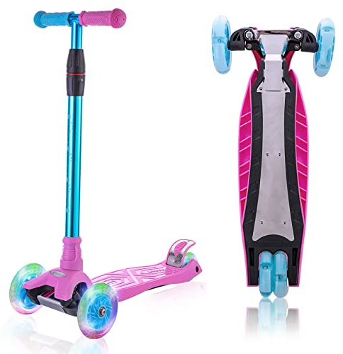 3 Wheel Scooter for Kids, Kids Scooter with Light Up Wheels, Sturdy Deck Design, and 4 Height Adjustable Suitable for Kid Ages 3-12