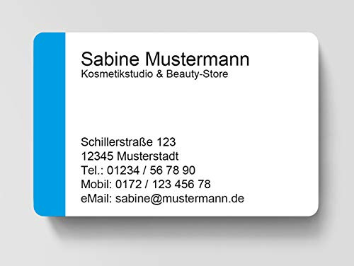 100 Visitenkarten, laminiert, 85 x 55 mm, inkl. Kartenspender - Easy Cyan