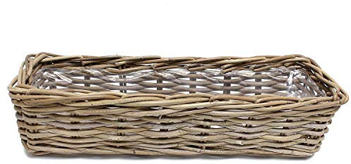 Dekoleidenschaft Rattan Pflanzkorb Rustikal rund, groß, grau, Outdoor Blumentopf, Pflanzkübel, Pflanztopf für Draußen, Blumenkübel, Blumenkasten, Pflanzkasten (Pflanzkasten rechteckig 60 cm)