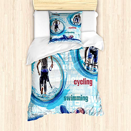 ABAKUHAUS Hundeliebhaber Bettbezug Set für Einzelbetten, Radfahren Laufen Schwimmen, Milbensicher Allergiker geeignet mit Kissenbezug,Himmelblau Mehrfarbig