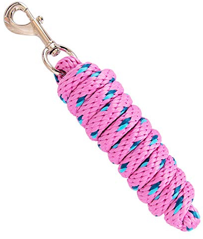 Merauno® Führstrick für Pferd - Anbindestrick in verschiedenen stylischen Designs, Führleine, Anbindeseil Pony, Esel, Ziege lang Strick mit Karabinerhaken (Rosa, Karabinerhaken)