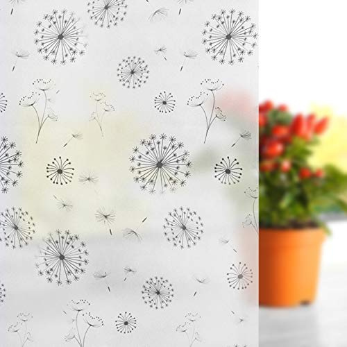 FILMGOO 3D Fensterfolie Fenster Sichtschutzfolie Anti-UV Buntglas Dekorfolie Statisch Haftend Selbstklebend Fensteraufkleber, Nicht klebend (Löwenzahn, 90 x 400 cm)
