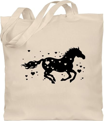Shirtracer Baumwolltasche - Taschen - Laufendes Pferd I Pferde Geschenk Reiten I Pferdemädchen - Unisize - Naturweiß - geschenke für reiterinnen pferdeliebhaber pferdeherz tasche pferdetaschen