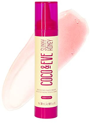 Coco & Eve Sunny Honey Bronzing Face Drops (Medium Glow), Natural Self Tanning Face Drops. Hydrating Hyaluronic Acid. Indoor Sunless Moisturizing Self Tanner (30ml)