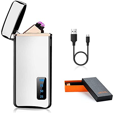 Yuragim Accendino Elettrico, Regalo Festa del Papà, Accendino USB Ricaricabile Antivento, Accendino Elettronico USB Plasma Accendino Dual Arco con Indicatore della Batteria, Regali Festa Del Papà Uomo