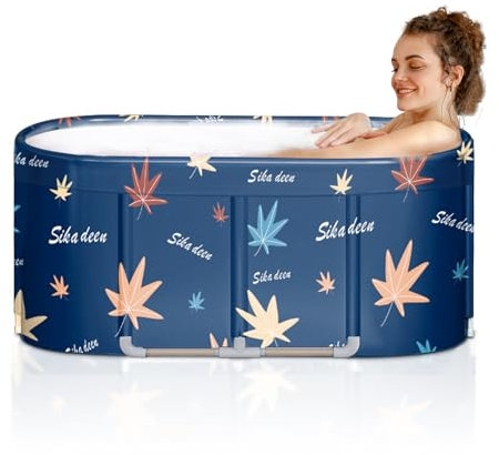 LERGNA Portable Bathtub,Foldable Freestanding Bathtub,Japanese Soaking Tub,Shower Stall Bathtub,Bathroom Folding SPA Tub For Adults,Boys And Girls,Outdoor/Indoor Hot Ice Bath,47 Inch,Blue,PVC+Al Alloy