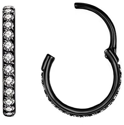 Popuhoops Nasenringe Zirkonia Nasenring Knorpel Ohrring Klar CZ Hoop Septumring Clicker 316L Chirurgenstahl Körperpiercing Helix Ohrläppchen Daith Rook Conch Tragus Piercing Schmuck 0,8mm 1,0mm 1,2mm