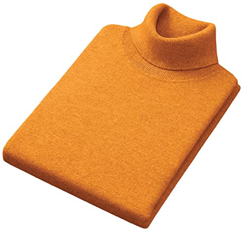 Suvoiier Suéter de punto suave y cómodo para hombre, mezcla de algodón y cachemira, cuello alto, para otoño e invierno, amarillo, S