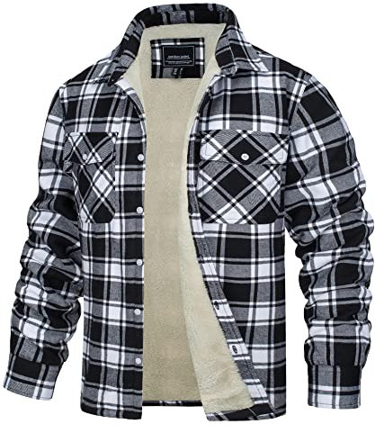 TACVASEN Herren Winter Holzfäller Hemdjacke Freizeitjacke Casual Hemden Outdoor Warm Jacket Fleecejacke, Schwarz, M
