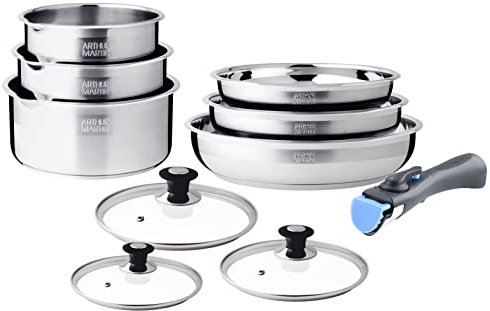 Batterie 15 pcs casseroles 16-18-20 cm poêle 20-22-26 cm anti adhérent couvercles 16-18-20 cm 5 ustensiles poignée