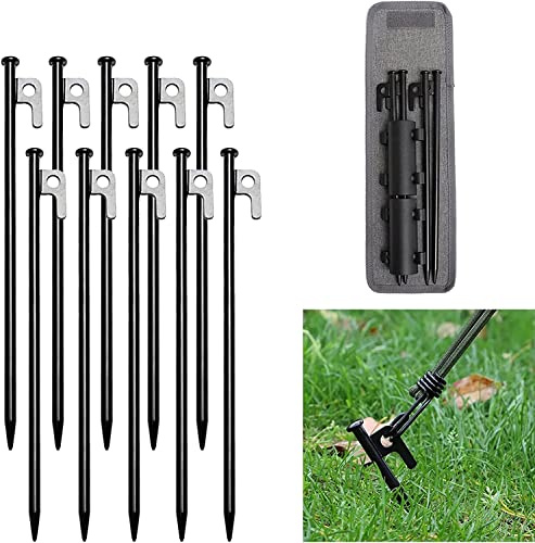 Catekro 10 Pcs Stücke Zeltheringe, 30 cm Zelt Heringe Stahl Erdnägel, Befestigen Sie eine Aufbewahrungstasche, Häringe Zelt, Vorzelt Heringe, Heringe Erdnägel Stabil