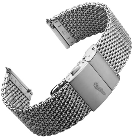 WATCHGECKO Merriott Quick-Release Milanese Mesh Edelstahl Uhrenarmband - poliert. Herren-Ersatzarmband. Leicht anpassbar und verstellbar