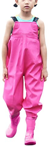 Fishing Chest Waders, Children Crosswater with Boots, Youth Boys Fishing Hunting Waterproof Bootfoot Wading (Pink 27)