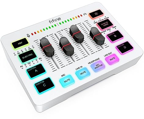 FIFINE Audio Mixer, Gaming Streaming PC Mixer with Slider Fader, XLR Microphone Interface, Monitoring, for Video/Game Voice/Podcast Recording-AmpliGame SC3W