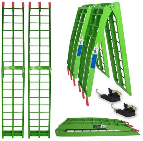 TRUTZHOLM 2 x Auffahrrampe klappbar 180 cm Traglast 680 kg Alu grün geriffelte Einzelstäbe Verladerampe