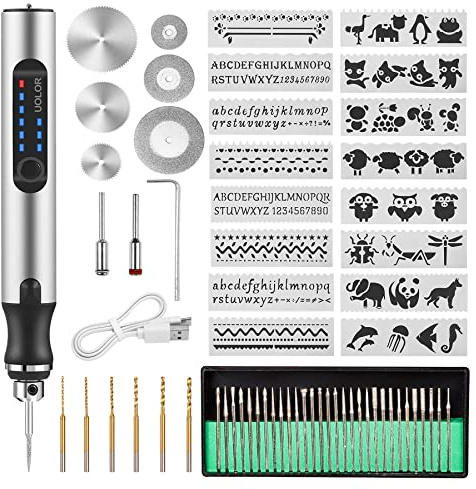 Uolor Stylo Graveur Électrique San Fil, USB Rechargeable Trousse à Outils De Gravure, Mini Outil Graver, Graveur Rotatif de Bricolage Portable Pour Bijoux Verre Plastique Bois Métal