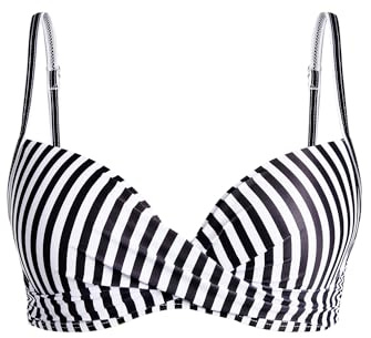 Aqua Eve Women Underwire Bikini Top Only - 2025 Push Up Swim Top Padded Bra Swimsuit, Striped, Medium