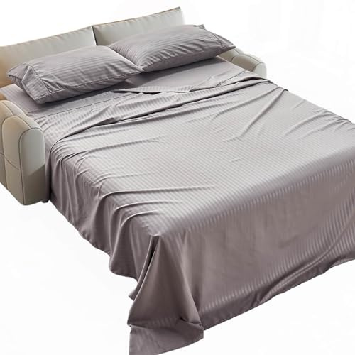 Kingnex Striped Sofa Bed Sheets Queen for Sleeper Sofa Bed with 4-6 Deep Soft Brushed 1800 Microfiber 4 Piece Bedding Set (60x74x6) Grey