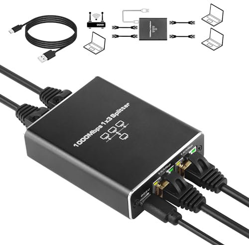 SinLoon Splitter Ethernet da 1 a 3, Switch Ethernet 1000/100Mbps Switch di rete Gigabit a 3 porte Splitter di rete con cavo di alimentazione USB, adatto per computer, hub, switch, router, ecc.