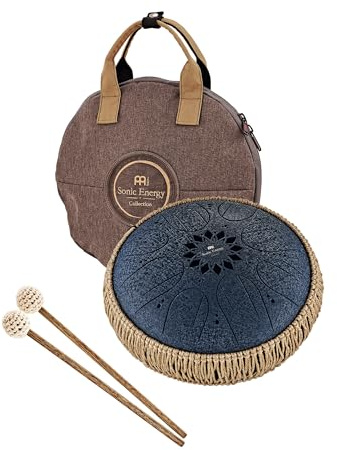 Sonic Energy Medium Octave Steel Tongue Drum, C-Moll, Blau (MOSTD2NB) | 8 oktavierte Töne, 432 Hz, Durchmesser 10 Zoll, 26 x 26 x 14 cm, Inkl. Tasche und 2 Schlägel, Edelstahl