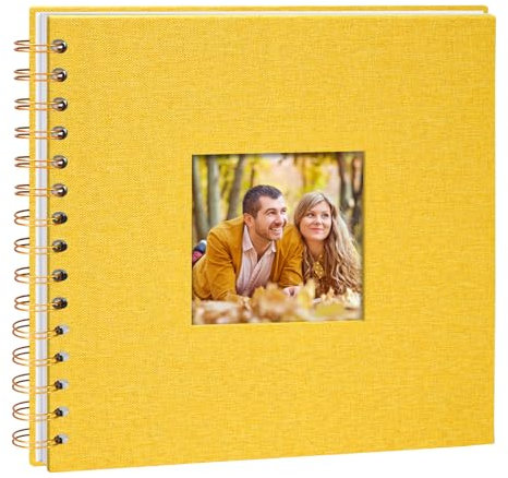 Vienrose Album Photo Scrapbooking en Lin, 20,5 x 20,5 cm, Album Photos Vide avec 40 Pages DIY Livre Photo pour Les Voyages en Famille, Mariage, Noël, Jaune