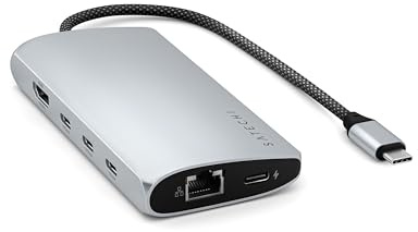 SATECHI 8 en 1 Hub USB-C V3 avec Ethernet, Charge PD 85W, HDMI 8K, 4 Ports USB-C 10 Gbps, Lecteur SD UHS-II, pour MacBook Air et Pro, PC Portable et Plus – Argent
