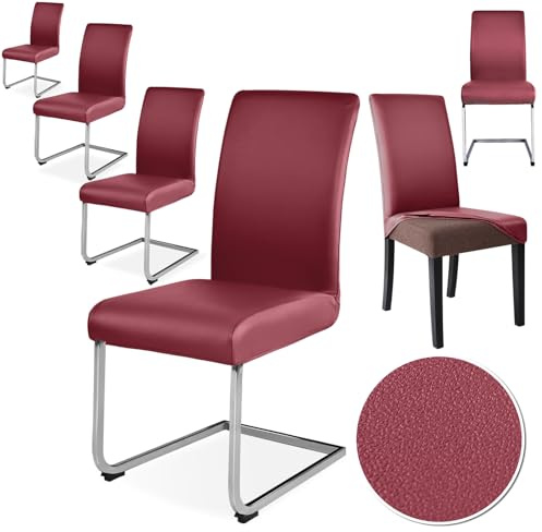 Alishomtll PU Stuhlhussen 6er Set Kunstleder wasserdicht Stuhlbezug Rot | Elastische Stuhlhussen Schwingstuhl Universal Stuhlbezug Waschbare hussen für stühle Esszimmerstühle Bezug Küche Hochzeit