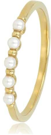 My Bendel Ring für Damen mit Kleinen Weißen Perlen | Silber & Gold | Edelstahl | Inklusive Luxuriöser Geschenkverpackung