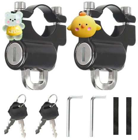 YanBous 2 Pezzi Lucchetto Casco Moto con Chiavi Accessorio da Equitazione Adatto, Antifurto Casco Moto, Universale Lucchetto per Casco da Moto in Alluminio (Tema animale carino)