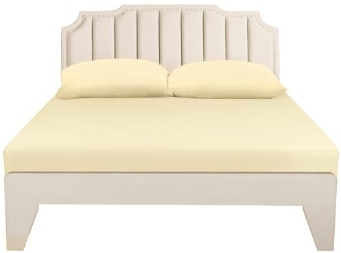 Lirex Double Cotton Fitted Sheet,100% Cotton 300 Thread Count Soft Breathable Deep Pocket up to 12 / 30cm,Cream White