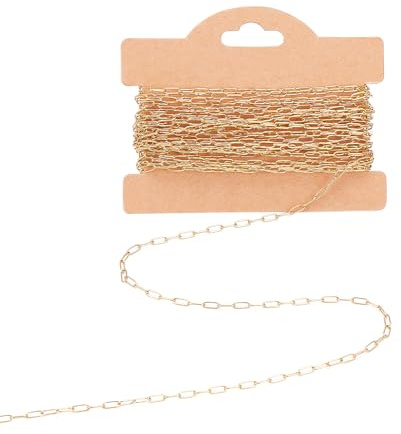 NICENEEDED 16.4Feet Stainless Steel Paperclip Chains, 18K Gold Plated 6.5x2.5mm Cable Chain Links, Jewelry Chain Supplies Oval Link Chains Bulk for Necklace Bracelet Pendant Making