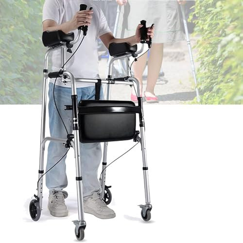 Joyfitness Klappbarer Standard-Gehhilfe mit abnehmbaren Armlehnen,Höhenverstellbar Standard Gehhilfen aus Aluminiumlegierung, höhenverstellbare Gehhilfe für ältere Menschen