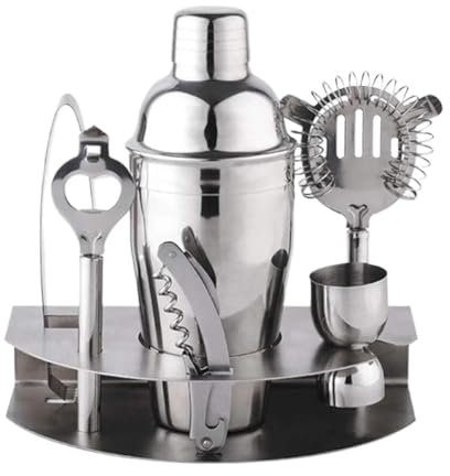 Kit de Coctelería Juego De Herramientas De Vino Cepillado De Acero Inoxidable Con Soporte Metálico De 7 Uds., Juego De Coctelera De 550ml Para El Hogar Kit Cocktail Cocktail Set