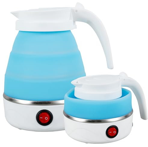 Collapsible Kettle, Foldable Small Electric Kettle, 600ML Silicone Camping Travel Kettles, Portable Mini Kettles with Separable Power Cord for Outdoor Hiking Camping Travel Picnic (blue)