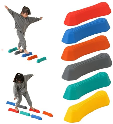 Hbbgdiy Stepping Stones for Kids 6Pcs/Set Rainbow Sensory Balancing Stones Non-slip Kids Balance Beam Stackable Obstacle Course for Playground, Enhance Physical CoordinationStepping for Kid